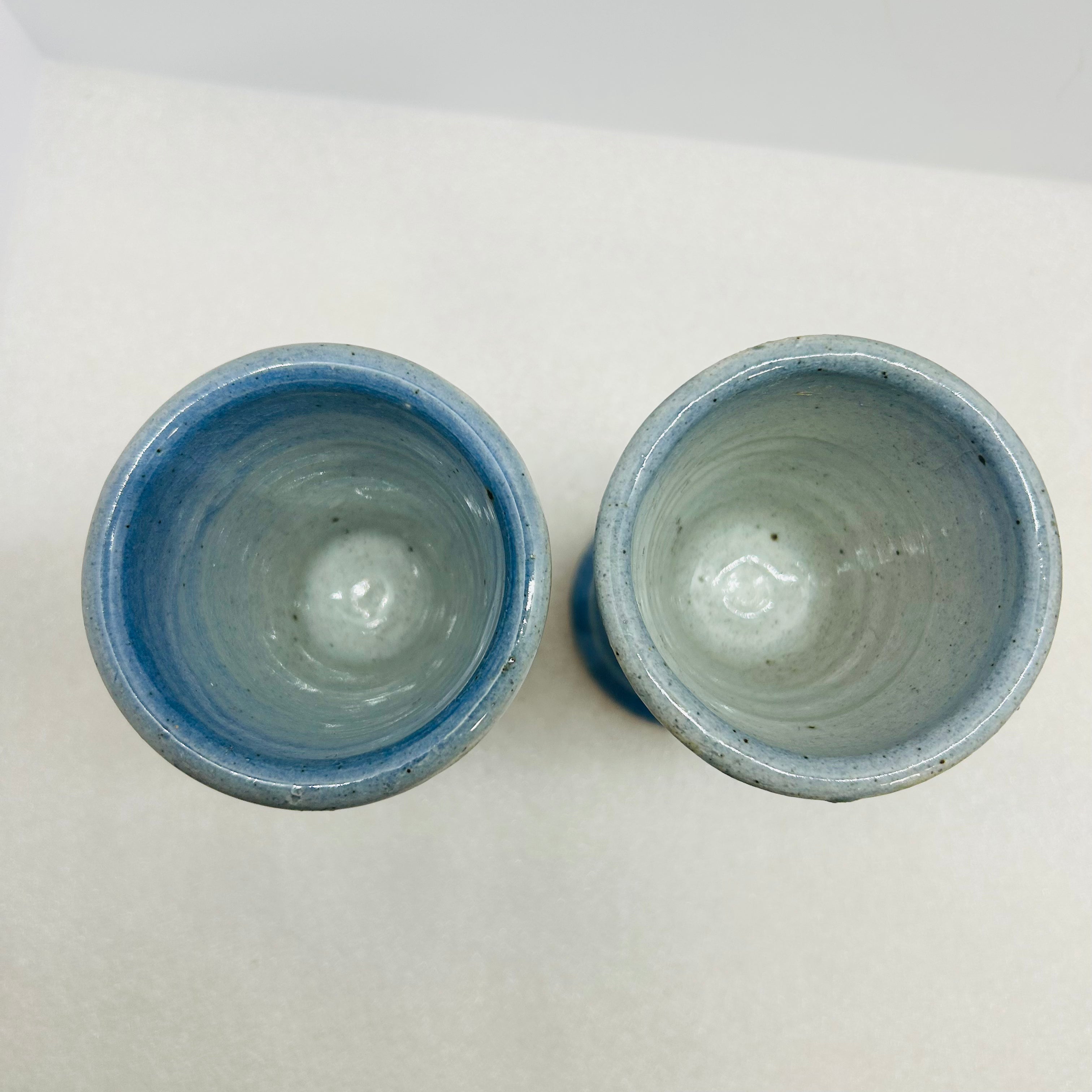 Vintage Studio Pottery Wine Goblets Blue Green Drip Glaze M Seal Set of 2