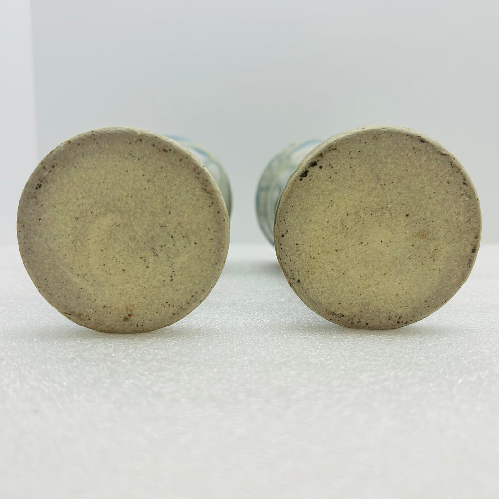 Vintage Studio Pottery Wine Goblets Blue Green Drip Glaze M Seal Set of 2