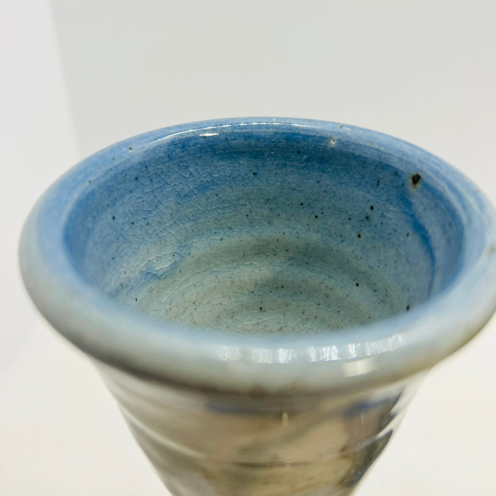 Vintage Studio Pottery Wine Goblets Blue Green Drip Glaze M Seal Set of 2