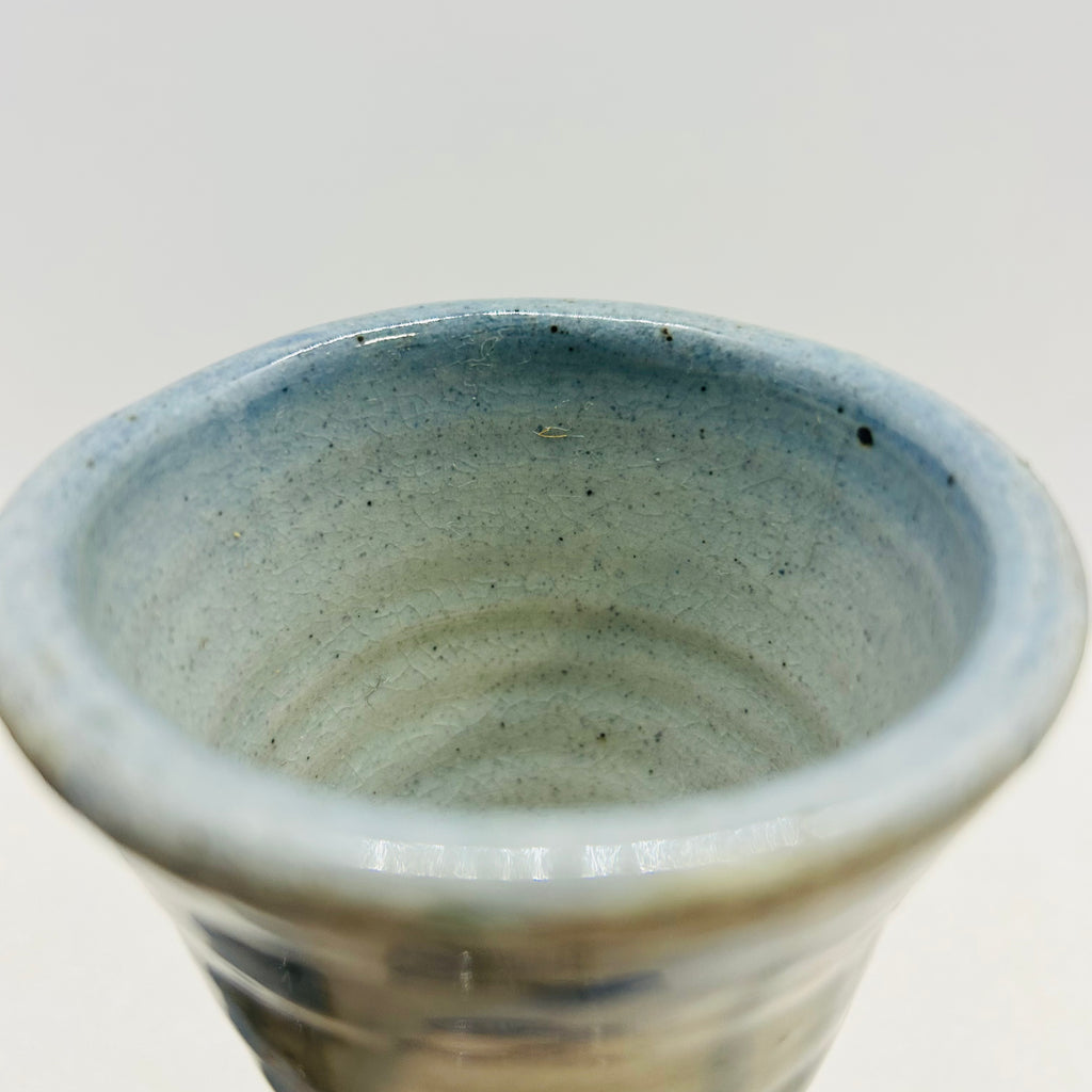 Vintage Studio Pottery Wine Goblets Blue Green Drip Glaze M Seal Set of 2