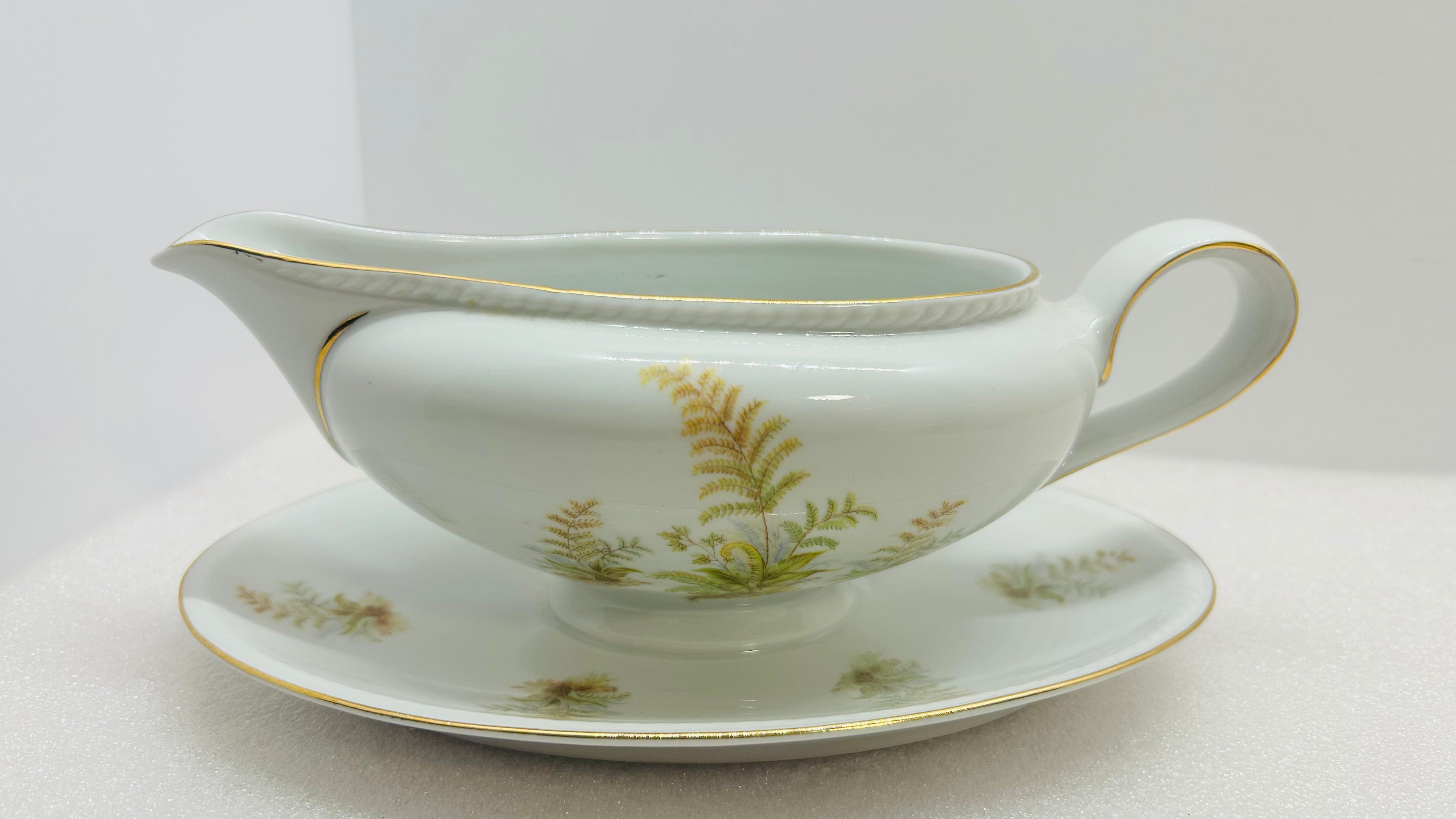 Winterling Bavaria Germany 3pc Serving Set Fern Gold Trim Bowl Gravy Boat