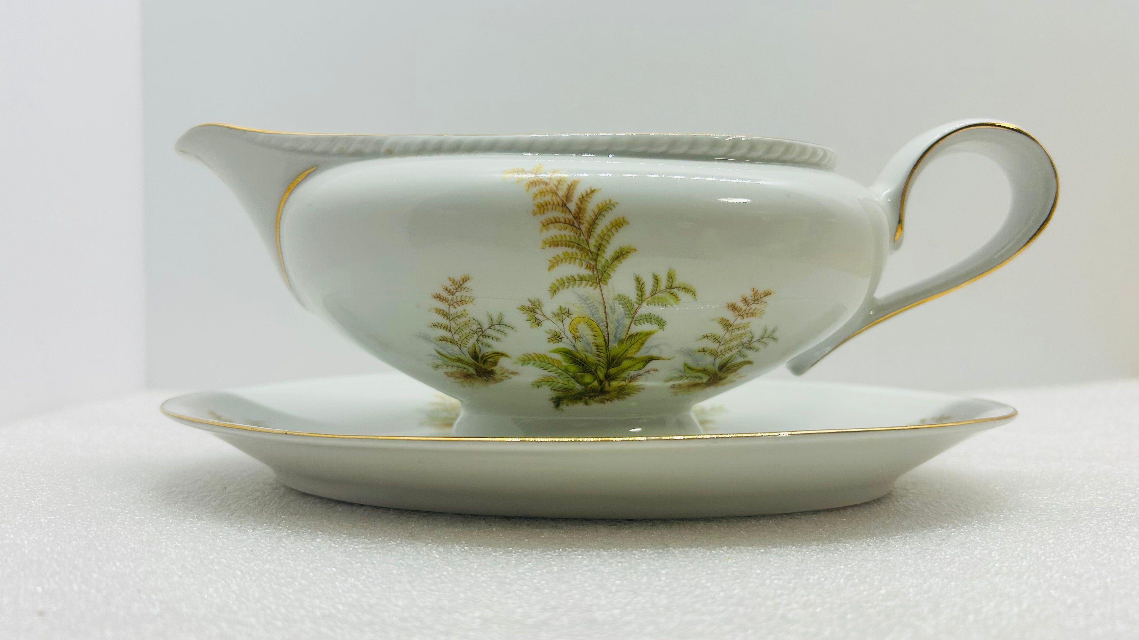 Winterling Bavaria Germany 3pc Serving Set Fern Gold Trim Bowl Gravy Boat