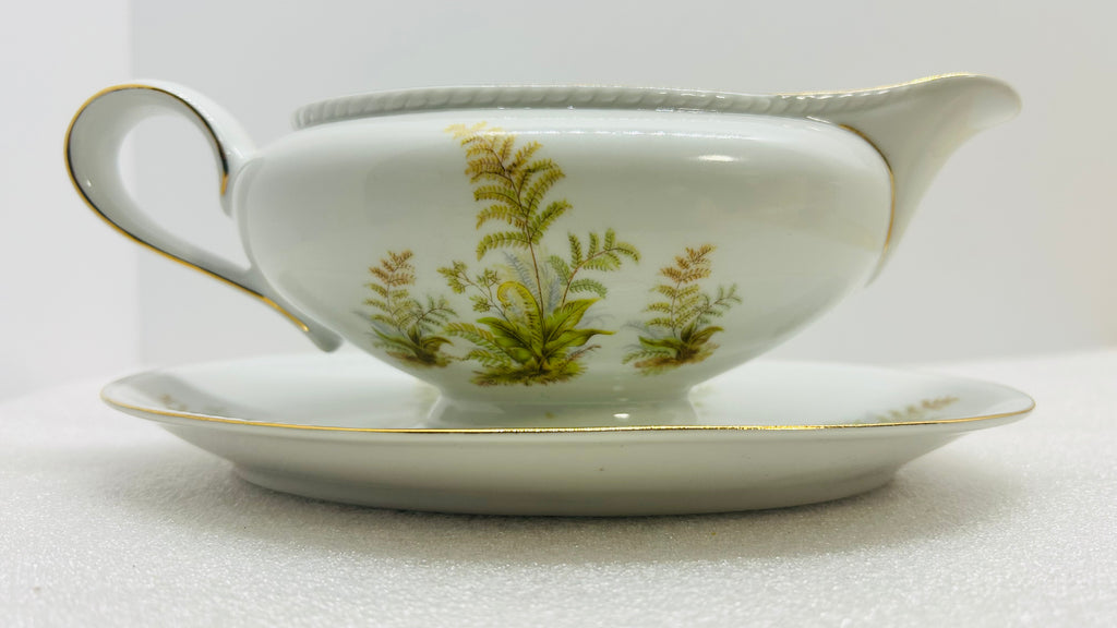 Winterling Bavaria Germany 3pc Serving Set Fern Gold Trim Bowl Gravy Boat