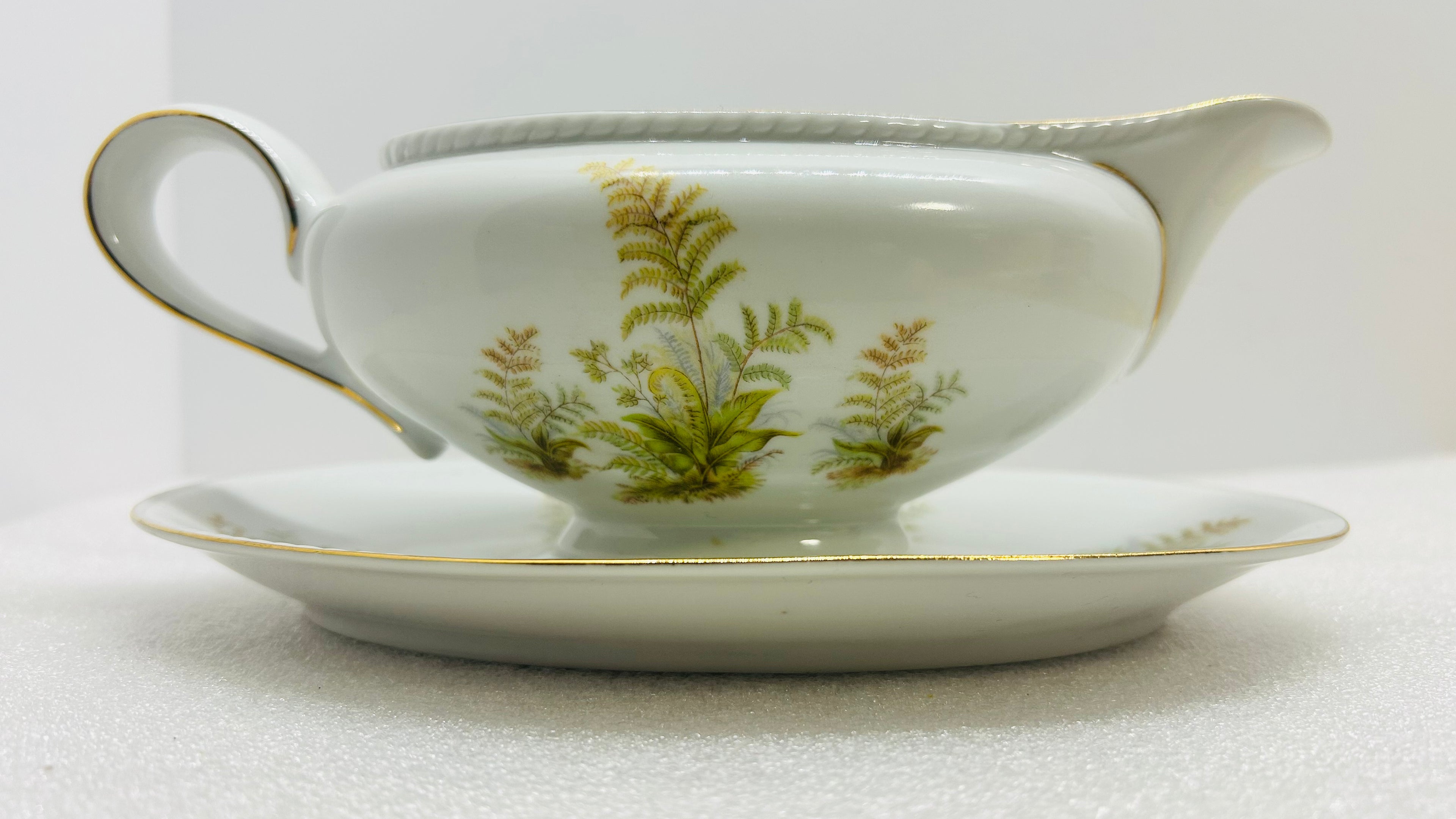 Winterling Bavaria Germany 3pc Serving Set Fern Gold Trim Bowl Gravy Boat