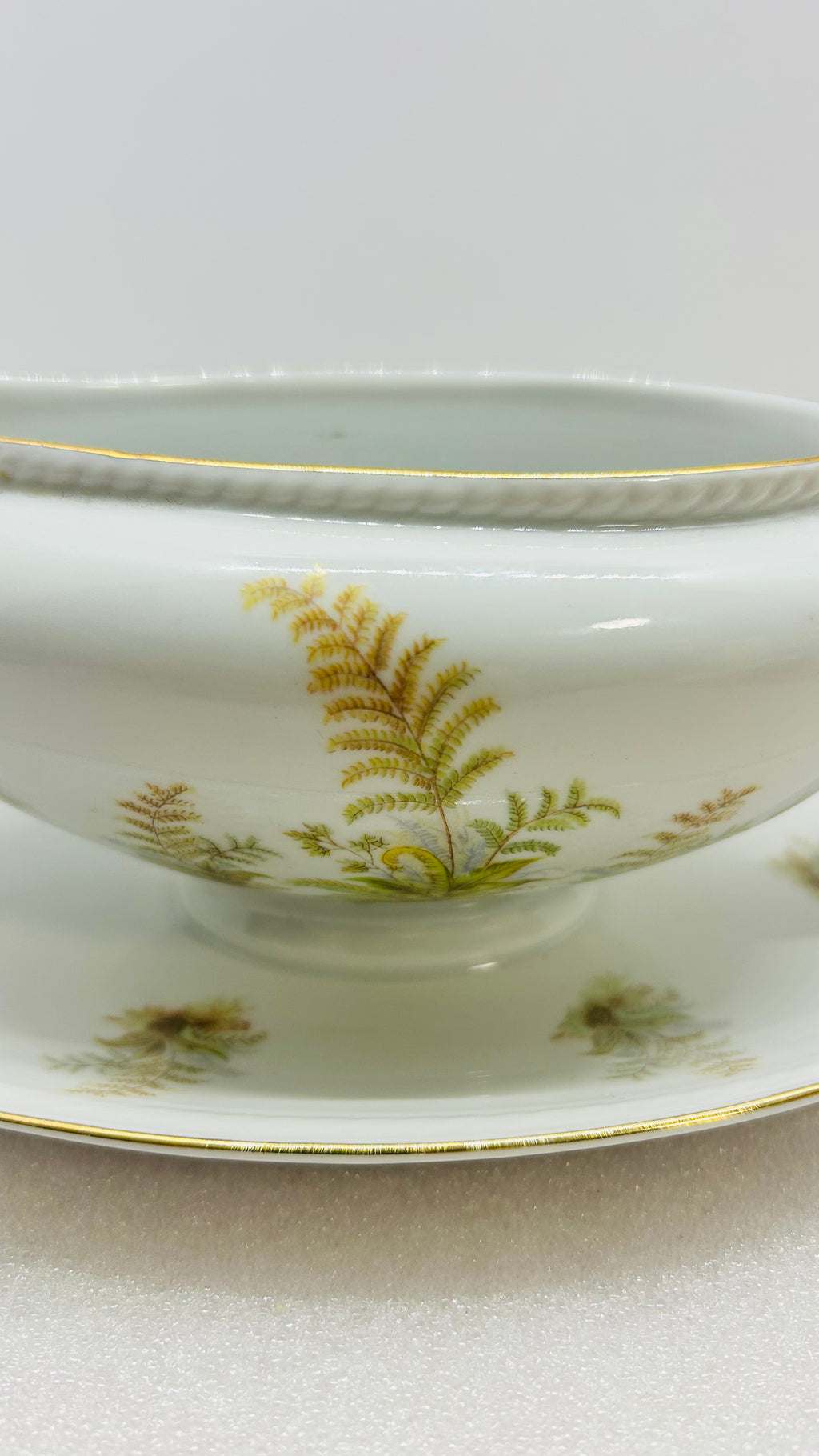 Winterling Bavaria Germany 3pc Serving Set Fern Gold Trim Bowl Gravy Boat