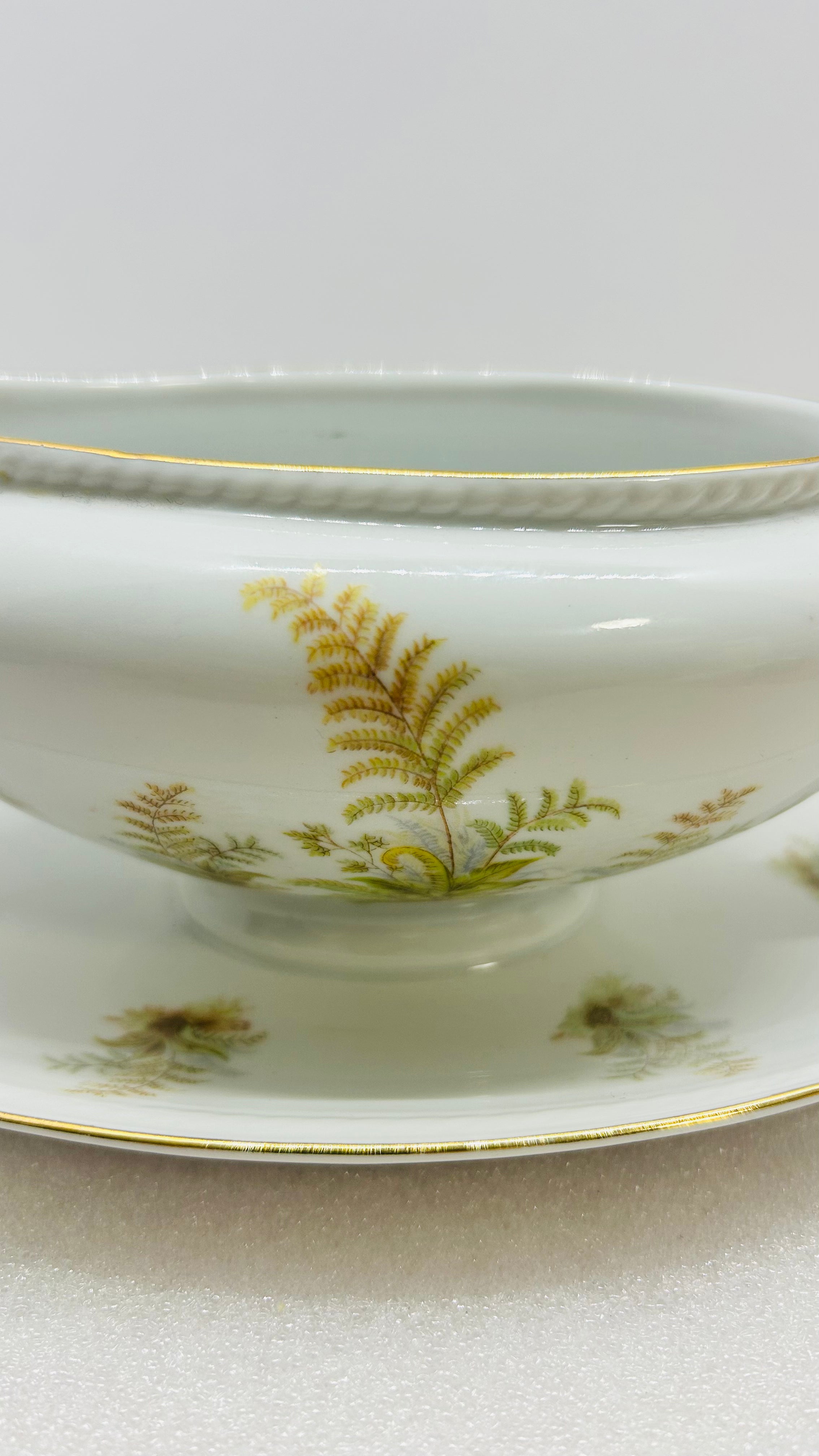 Winterling Bavaria Germany 3pc Serving Set Fern Gold Trim Bowl Gravy Boat