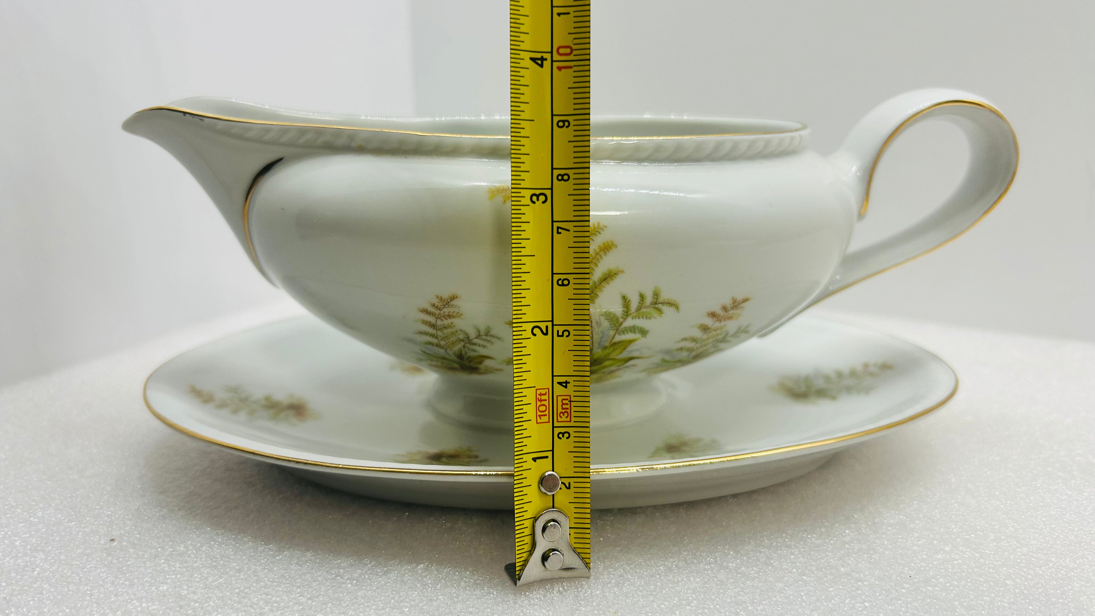Winterling Bavaria Germany 3pc Serving Set Fern Gold Trim Bowl Gravy Boat