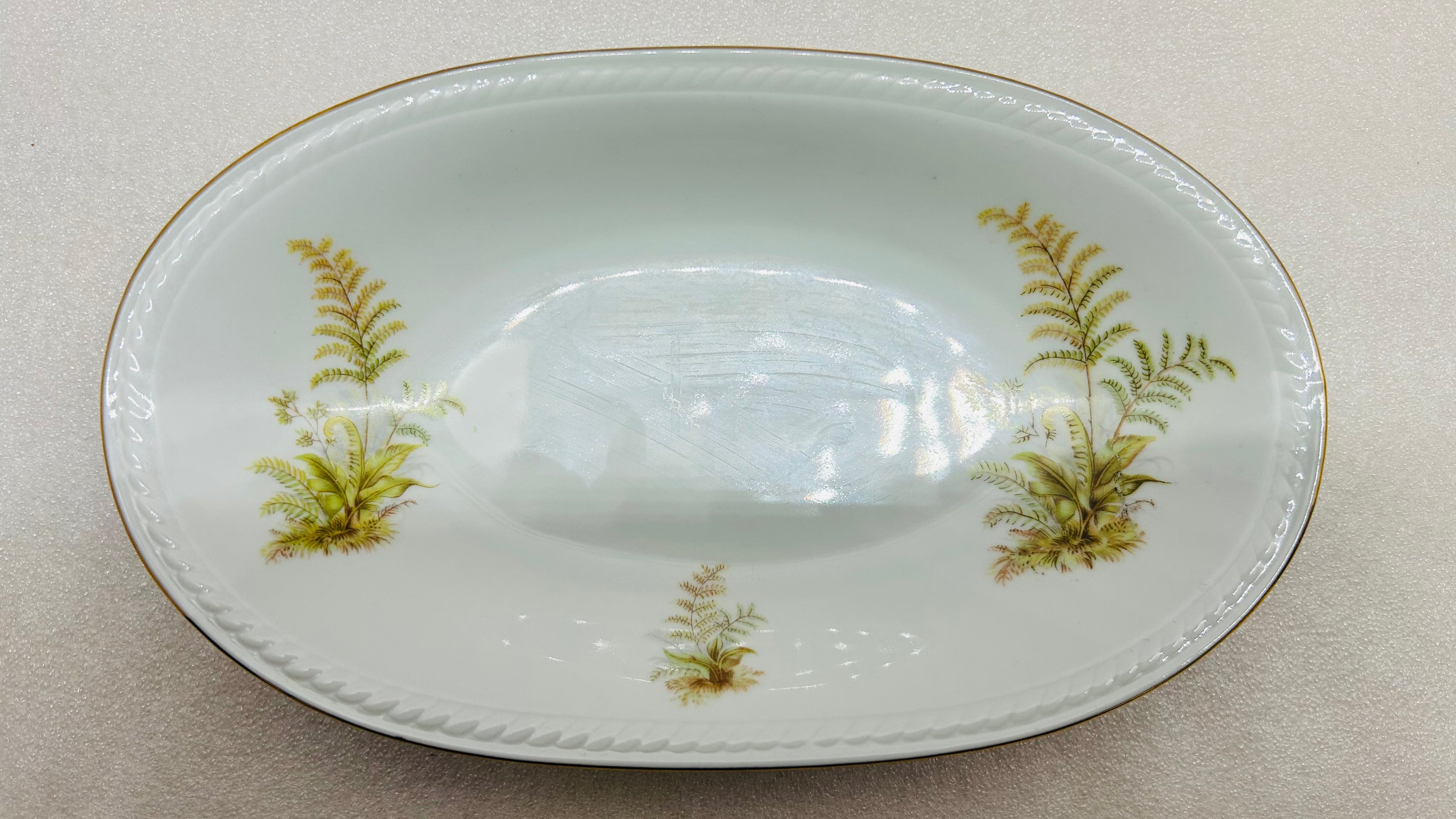 Winterling Bavaria Germany 3pc Serving Set Fern Gold Trim Bowl Gravy Boat