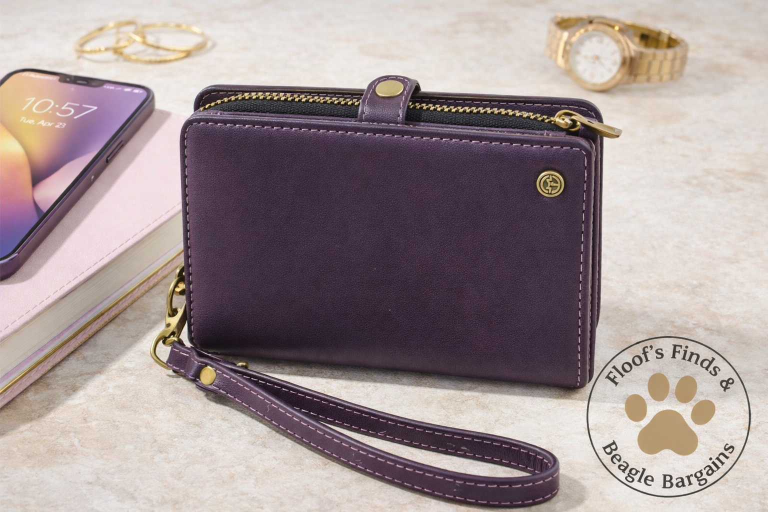 CaseMe Purple Leather Wallet Wristlet RFID Zip Around Clutch
