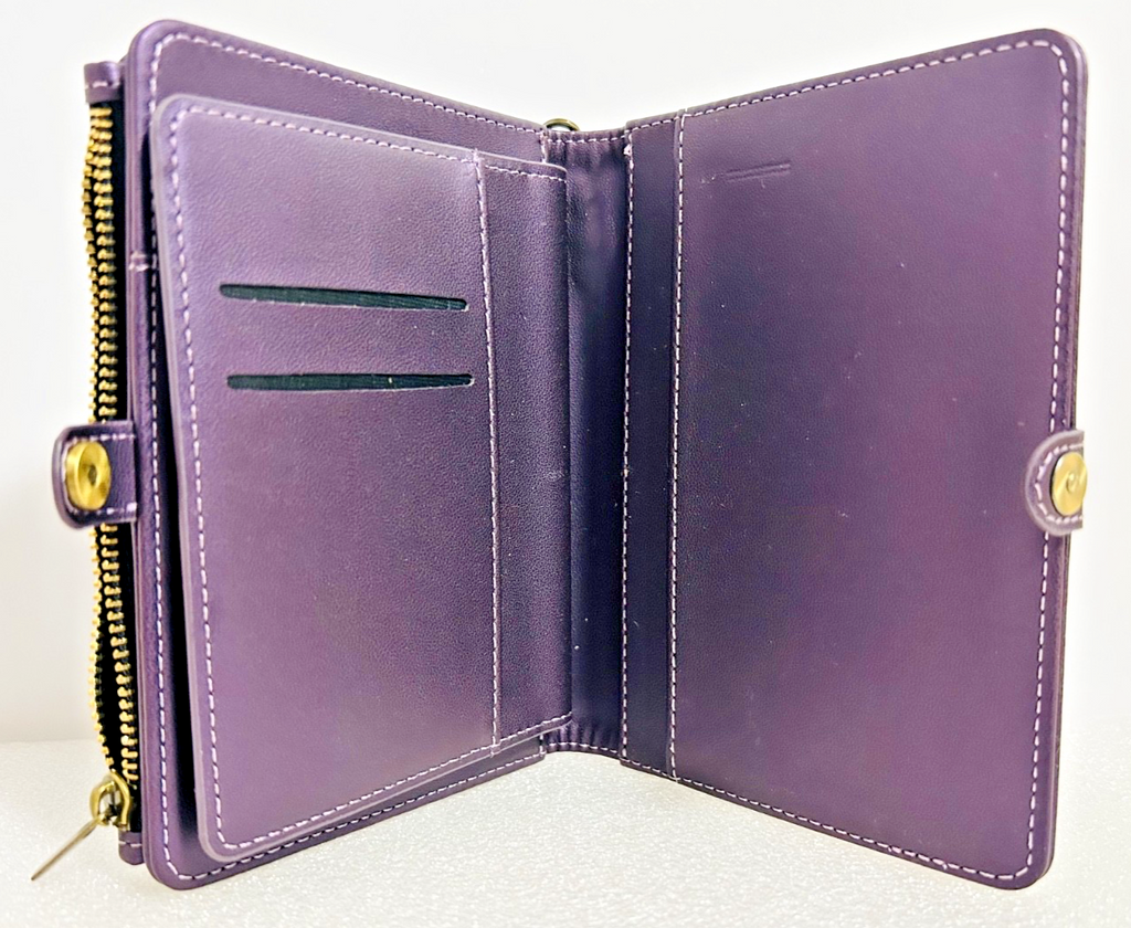 CaseMe Purple Leather Wallet Wristlet RFID Zip Around Clutch