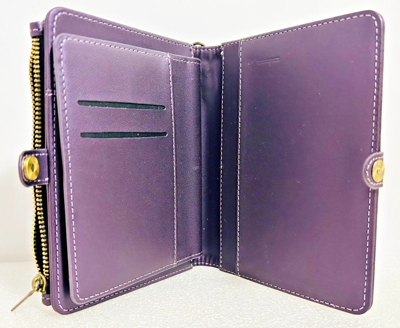 CaseMe Purple Leather Wallet Wristlet RFID Zip Around Clutch