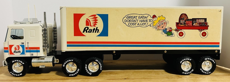 Vintage NyLint GMC Rath Meat Semi Truck Trailer Toy 24” Advertising