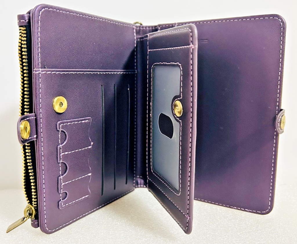 CaseMe Purple Leather Wallet Wristlet RFID Zip Around Clutch