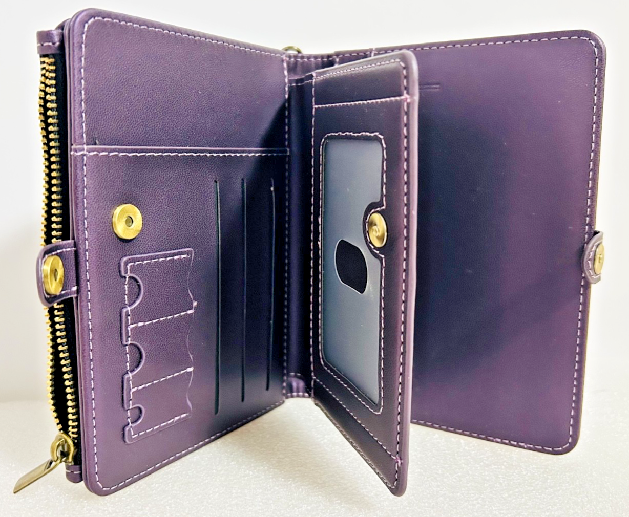 CaseMe Purple Leather Wallet Wristlet RFID Zip Around Clutch