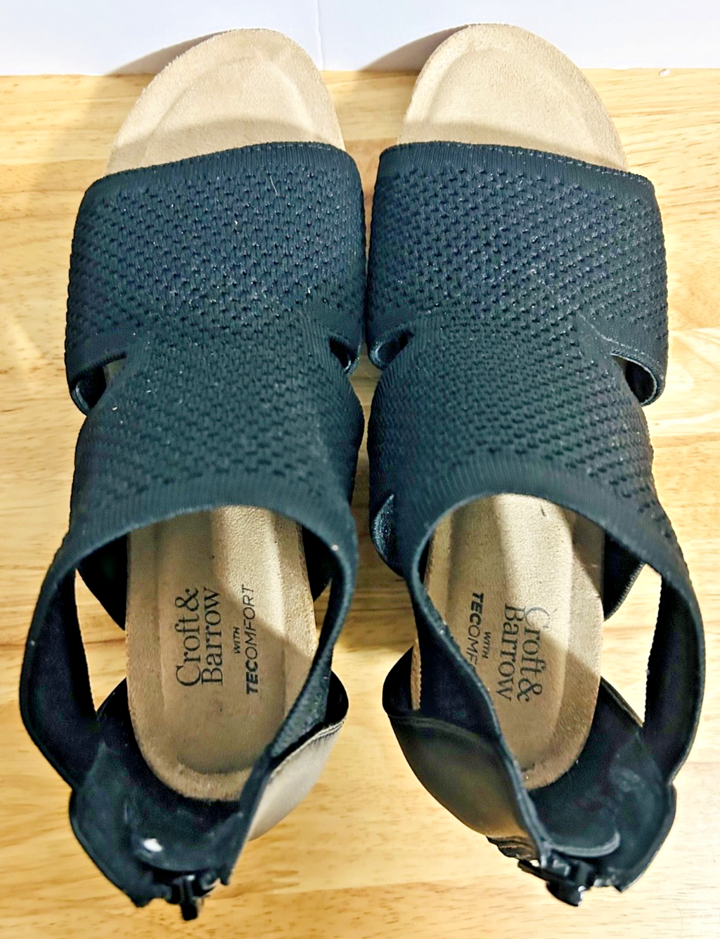 Croft & Barrow Black Wedge Sandals Zip Back Comfort Womens 8M