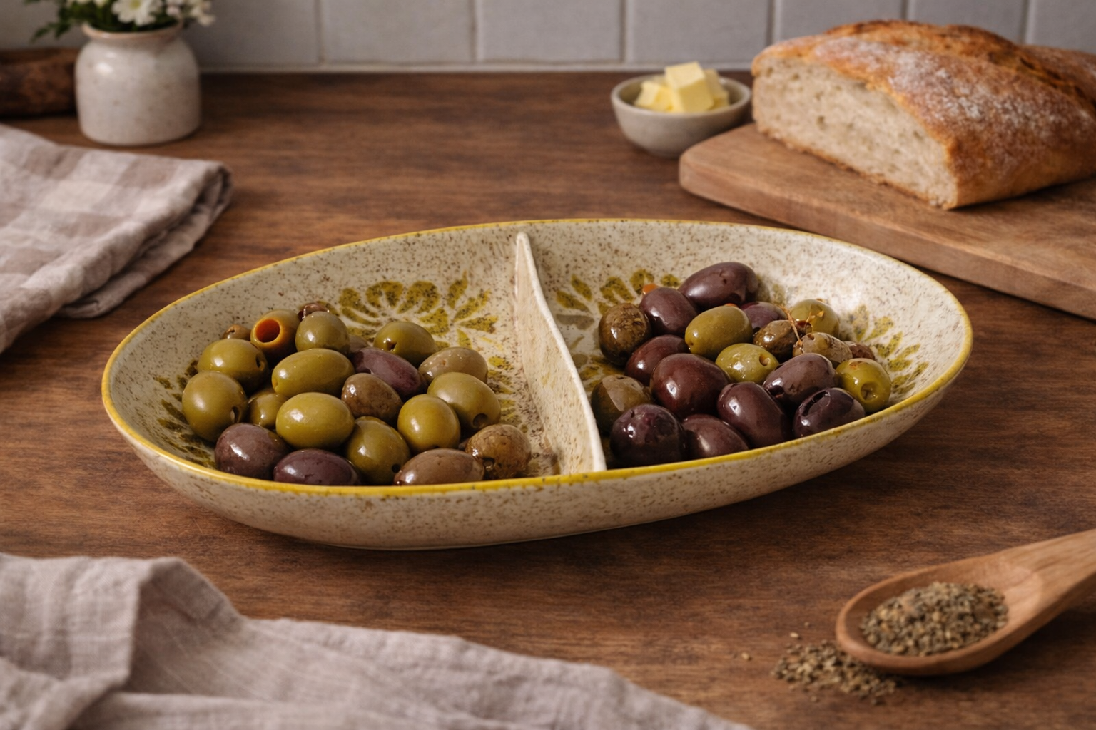 Red Wing Damask Divided Relish Dish 12” Oval Speckled Green Floral