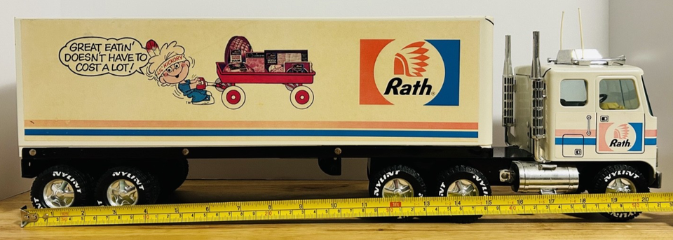 Vintage NyLint GMC Rath Meat Semi Truck Trailer Toy 24” Advertising