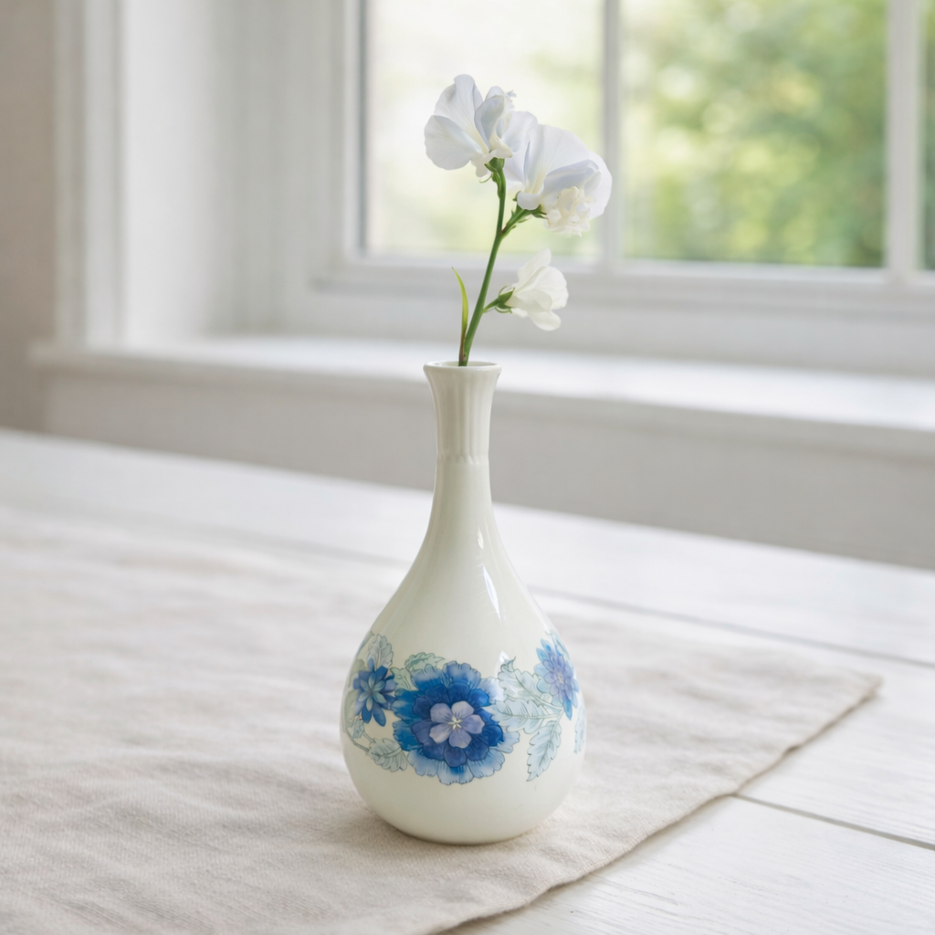 Wedgwood Clementine Bud Vase Bone China England Blue Floral