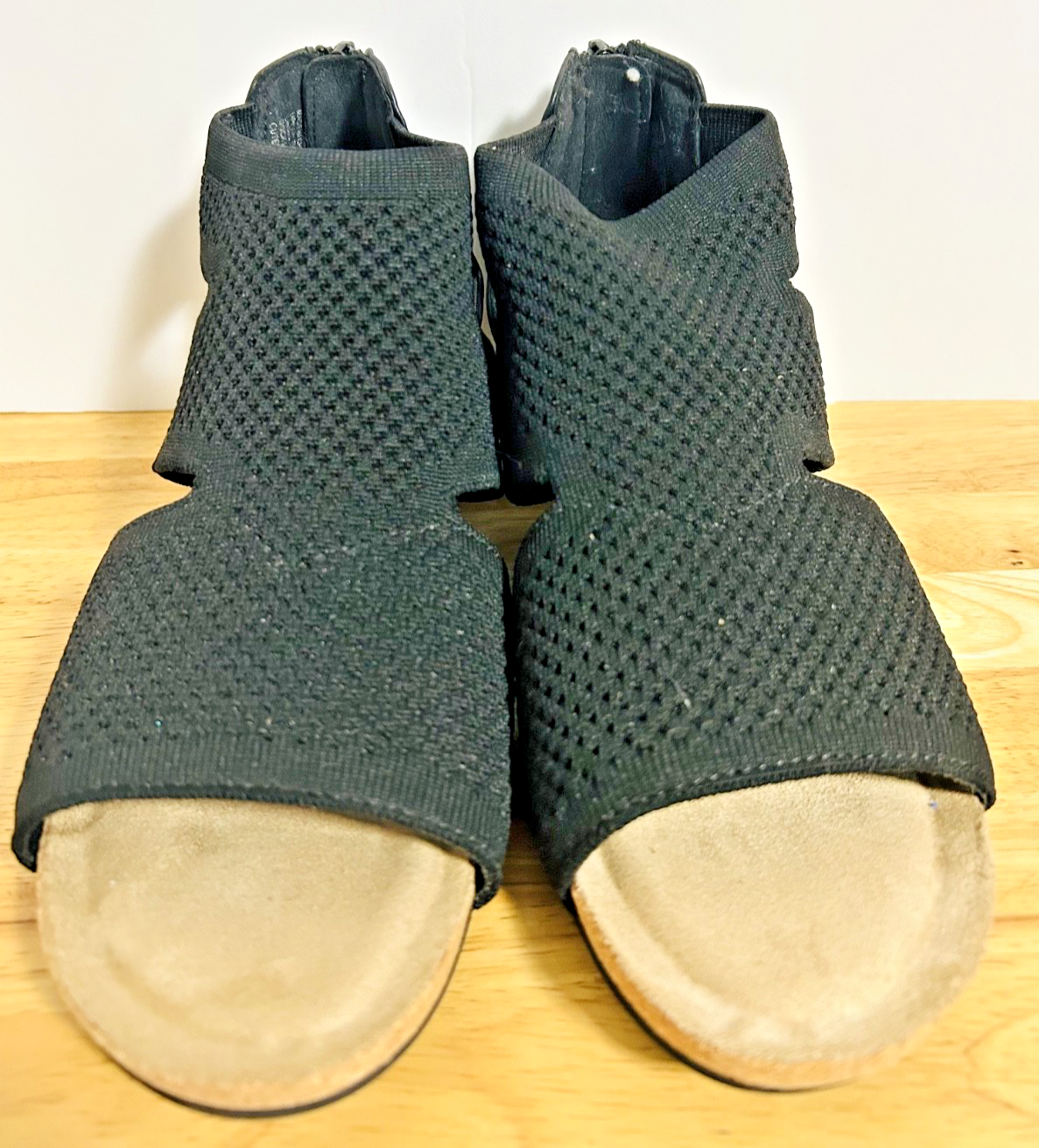 Croft & Barrow Black Wedge Sandals Zip Back Comfort Womens 8M