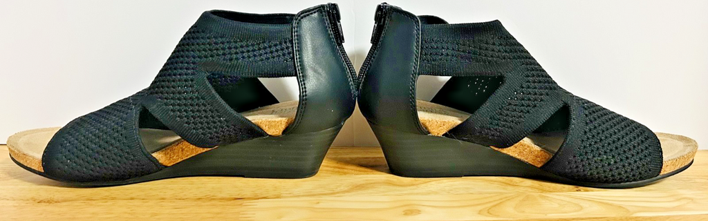 Croft & Barrow Black Wedge Sandals Zip Back Comfort Womens 8M