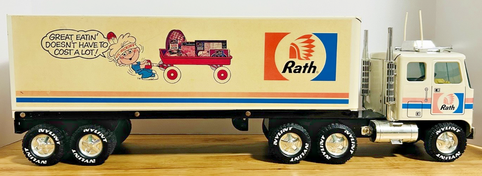 Vintage NyLint GMC Rath Meat Semi Truck Trailer Toy 24” Advertising
