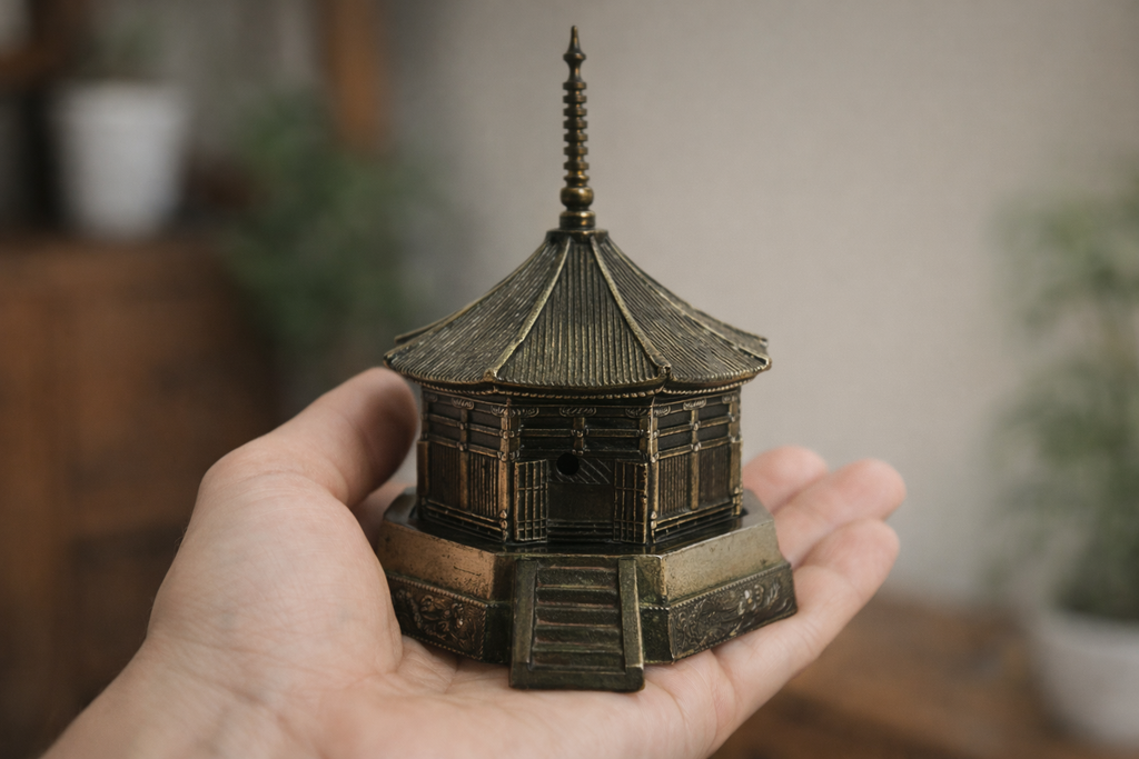 Vintage Japanese Brass Pagoda Incense Burner Temple Made In Japan