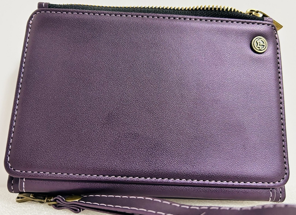 CaseMe Purple Leather Wallet Wristlet RFID Zip Around Clutch