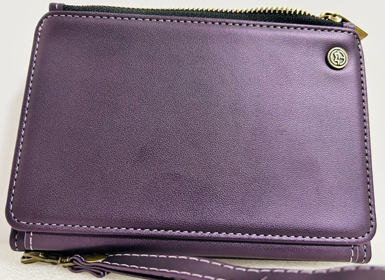 CaseMe Purple Leather Wallet Wristlet RFID Zip Around Clutch