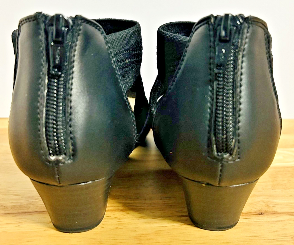 Croft & Barrow Black Wedge Sandals Zip Back Comfort Womens 8M