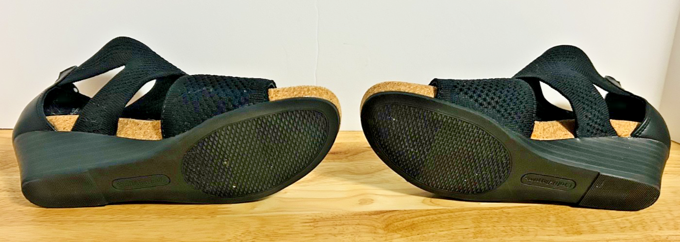 Croft & Barrow Black Wedge Sandals Zip Back Comfort Womens 8M