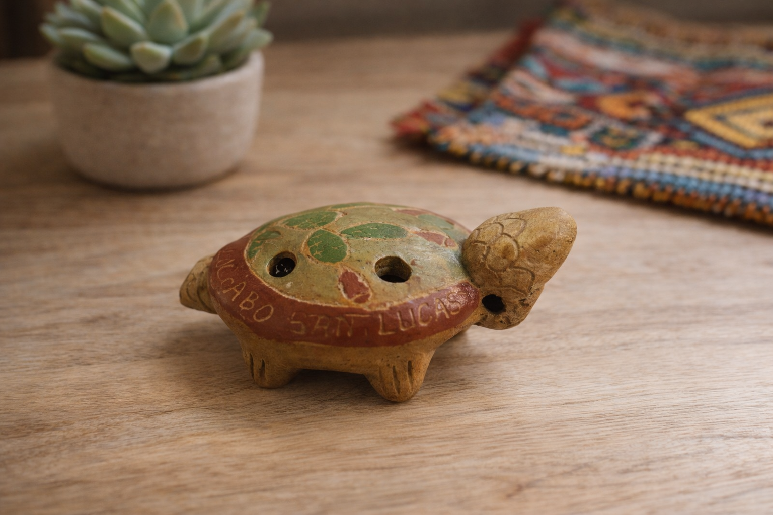 Vintage Cabo San Lucas Mexico Clay Turtle Whistle Ocarina 3in
