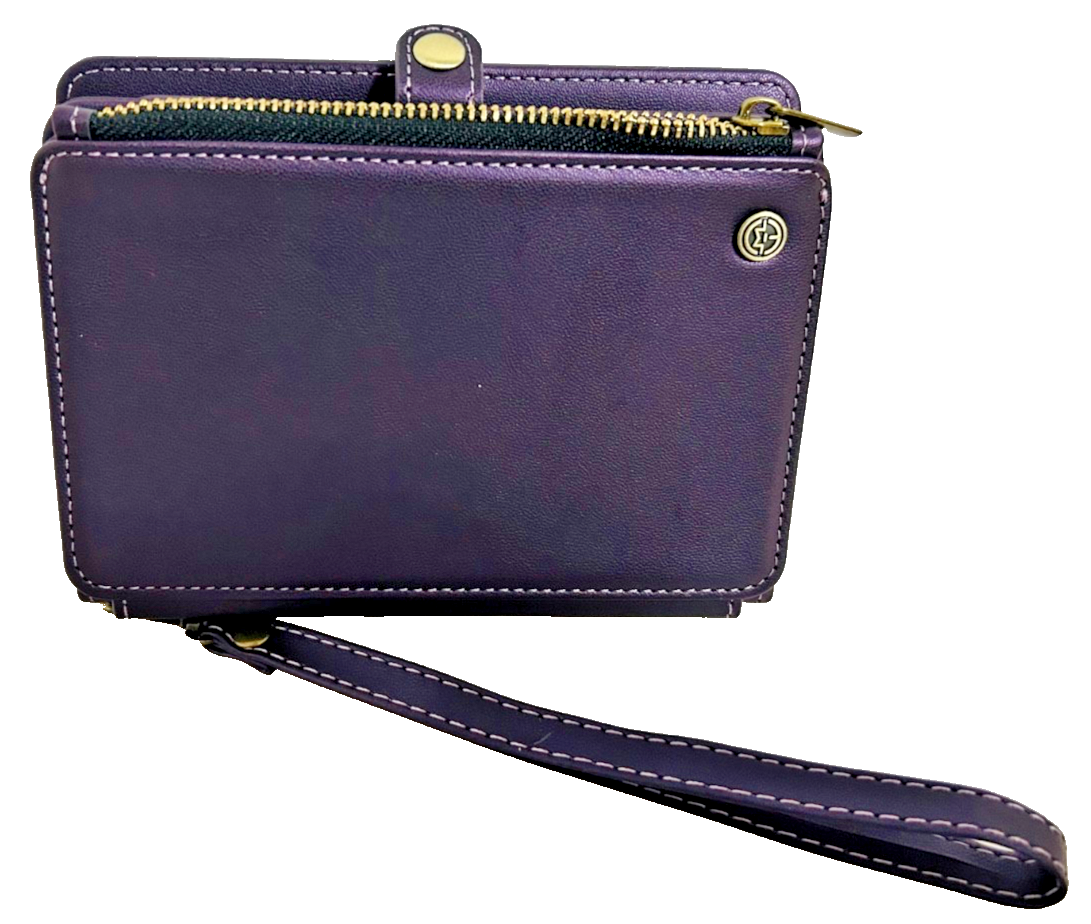 CaseMe Purple Leather Wallet Wristlet RFID Zip Around Clutch