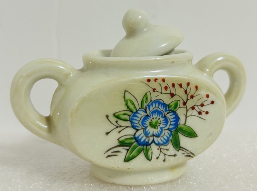 Vintage Occupied Japan Miniature Tea Set Blue Floral Teapot Cups Creamer