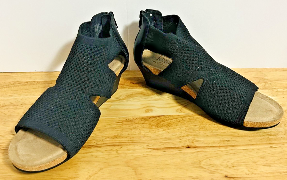 Croft & Barrow Black Wedge Sandals Zip Back Comfort Womens 8M