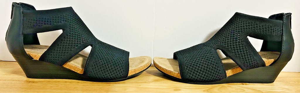 Croft & Barrow Black Wedge Sandals Zip Back Comfort Womens 8M